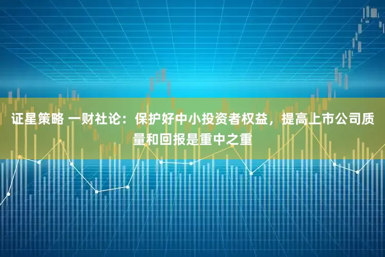 证星策略 一财社论：保护好中小投资者权益，提高上市公司质量和回报是重中之重